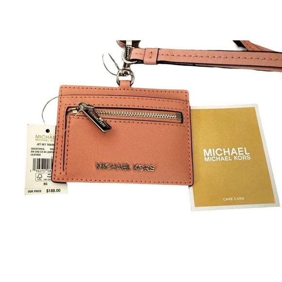 MICHAEL KORS JET SET TRAVEL PRIMROSE LTH EW CARD CASE ID LANYARD 35S3STVD3L - Picture 1 of 5